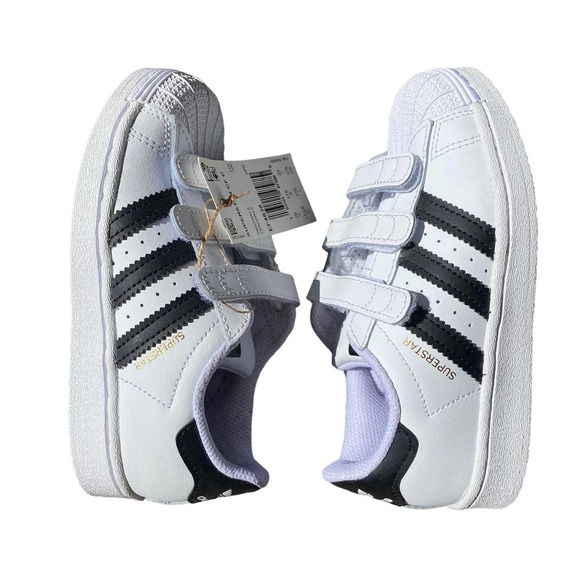 Adidas Superstar CF 3 Straps Sneakers White Black Unisex Kids Size 11.5 NWT - Picture 2 of 7